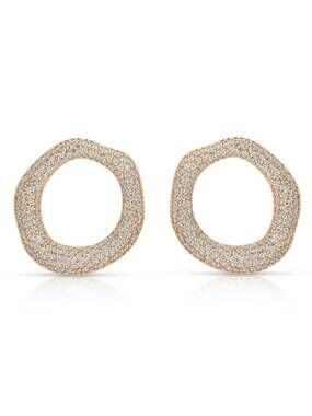 NEW ETTIKA women's open circle pave earrings in clear crystal with 18k gold plat